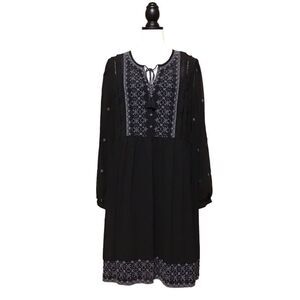 Time and Tru Black Boho Embroidered Dress‎ L 12-14